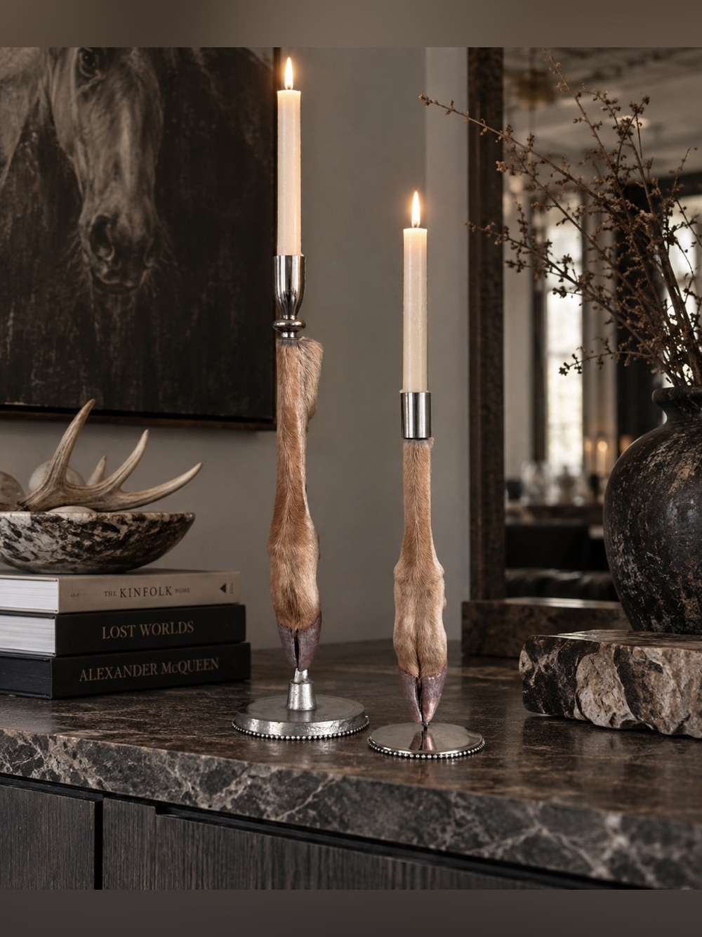 OOAK Handmade Deer Hoof Candle Holders Taxidermy Gothic Western Set of 2
